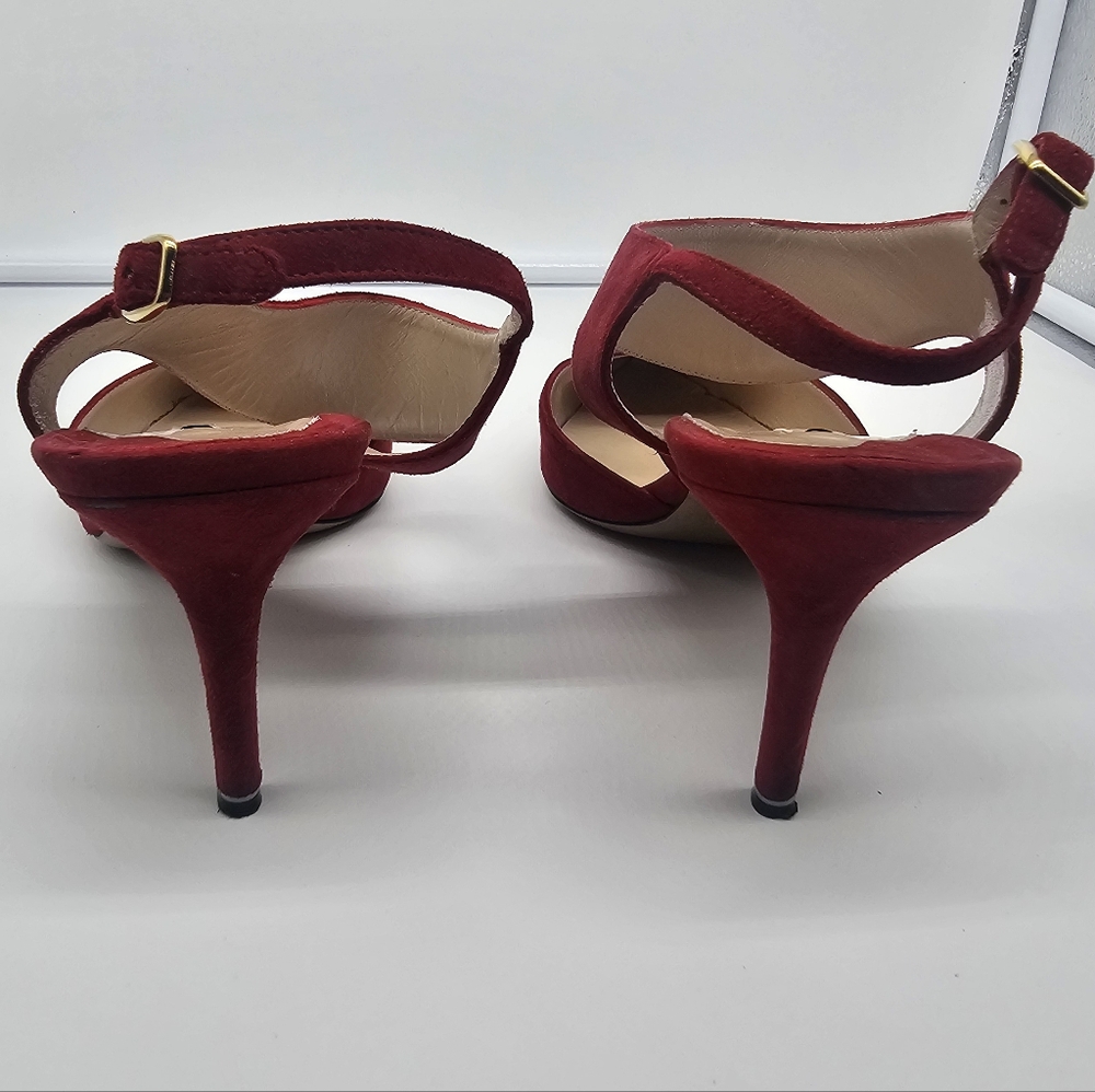 NICHOLAS KIRKWOOD Leda Crimson Red Suede Cut Out Slingback Pumps Heels sz 39.5 - Picture 11 of 13